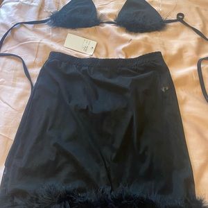 Skirt and fluffy top two piece